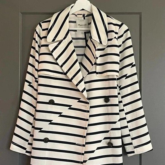 Madewell Parcel Striped Long Sleeve Double Breasted Belted Trench Coat Small - Picture 5 of 12